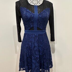 Blue Lace/Black Mesh Long Sleeved Dress (S) - PRICE DROP